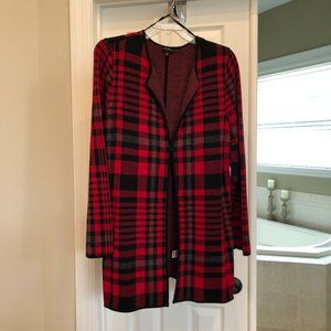 Talbots red and black plaid sweater jacket.